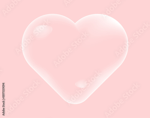 graphic featuring a soft, translucent heart bubble with a subtle glassy texture and a gentle internal glow. Set against a matching pastel pink background, this ethereal 3D heart icon