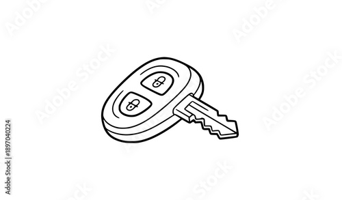 Hand-drawn car key doodle icon vector in outline line drawing style