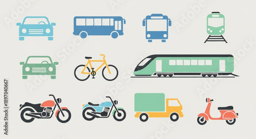 Collection of diverse transportation vehicles and modes of travel.