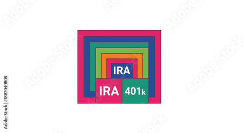 Layered IRA and 401k Financial Accounts Diagram. Retirement Savings Investment Planning Concept Icon.