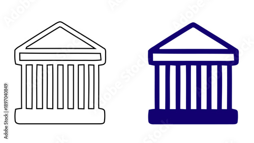 Classical Building Icon  Courthouse or Bank Architecture Symbol, Government and Legal Education Line and Solid Vector Illustration
