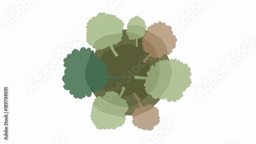 Stylized green earth illustration depicts small planet covered in trees, symbolizing nature conservation and ecological balance.