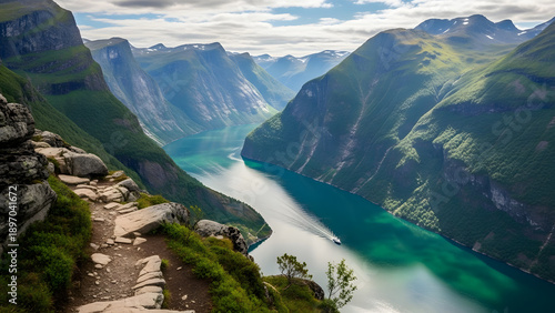 Stunning View of Geirangerfjord, Norway with Majestic Mountains and Fjord Landscape