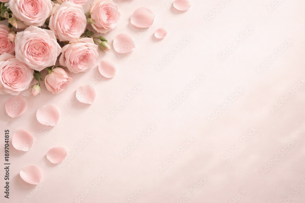 Fototapeta premium ピンクローズの春フラワーフレーム 背景 余白/Pink rose floral frame background copy space