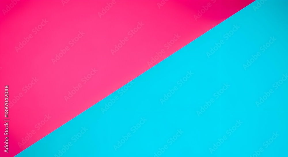 Obraz premium Vibrant split background with a sharp diagonal line, contrasting bold hot pink on one side and bright turquoise on the other.