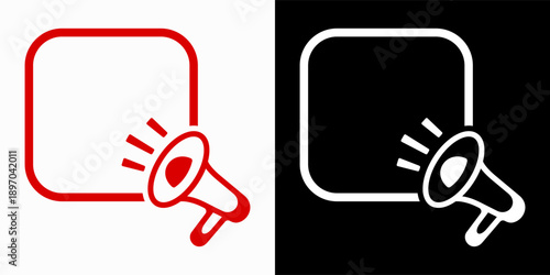 Bold red announcement with megaphone icon minimalist design for promotions, ads, social media, and retail marketing. Vector illustration.