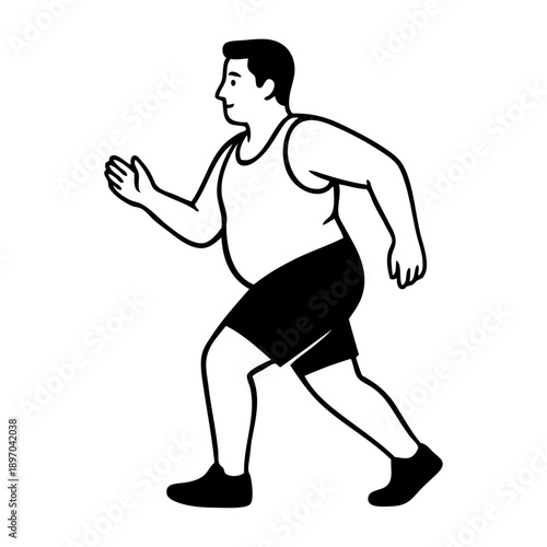 Dibujo sencillo con líneas de un hombre con sobrepeso corriendo para perder peso	