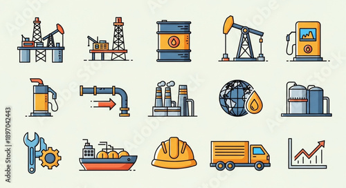 Collection of industrial and energy related icons and symbols.