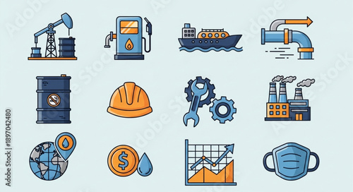 Collection of industrial and energy related icons.