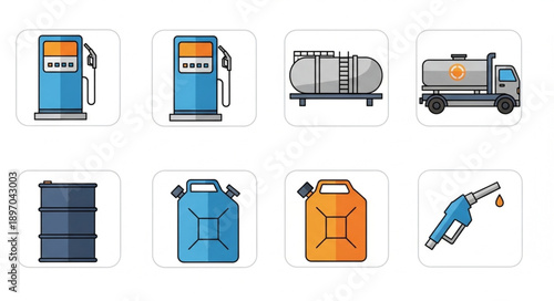 Collection of fuel and oil related icons and illustrations.
