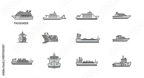 Collection of Hand Drawn Ship and Boat Illustrations.