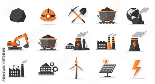 Collection of industrial and energy production icons.