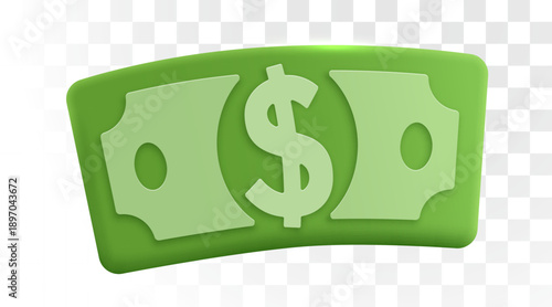Modern 3D dollar bill icon in vibrant green. A financial symbol for business and economy concepts. Vector illustration