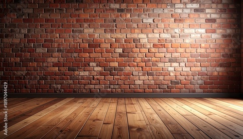 Rustic Interior with Brick Wall and Wood Floor an Empty Room with Authentic Charm and Warmth.