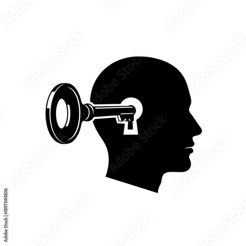 Inspiration and innovation concept with key unlocking human mind