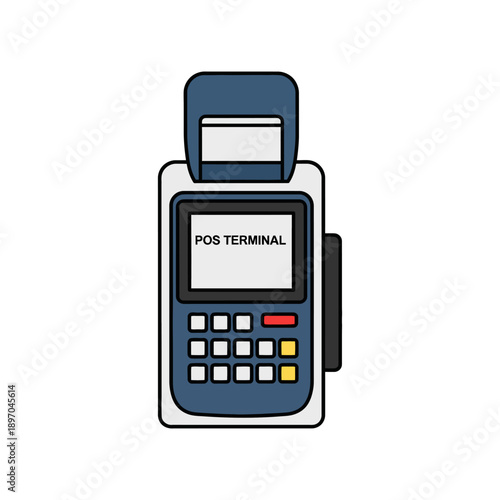 POS Terminal Device with Screen Displaying Text and Buttons on White Background (63