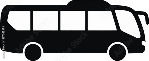 Black Silhouette of a Minibus or Shuttle Bus with Rectangular Windows on White Background Keywords: minibus, silhouette, bus