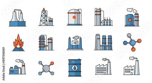 Collection of Industrial Factory Icons and Symbols.