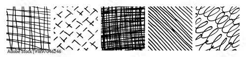 Set of monochrome hand-drawn crosshatch textures