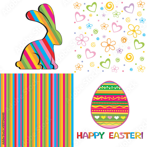 Vintage Easter Set. Collection of design elements isolated on White background.   Vector illustration