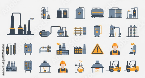 Collection of Industrial Factory and Manufacturing Icons.