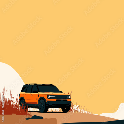 Orange Bronco SUV Driving on Offroad Terrain