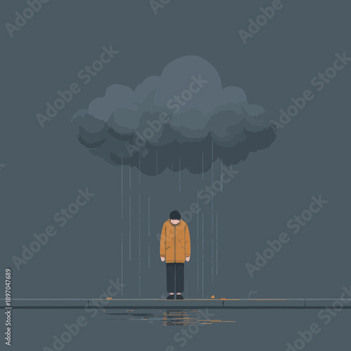 Person Under Storm Cloud Experiencing Sadness