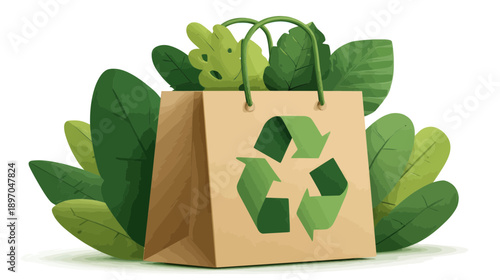 Recycle Paper Shopping Bag with Green Leaves