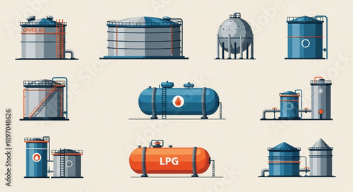 Collection of Industrial Storage Tanks and Vessels.