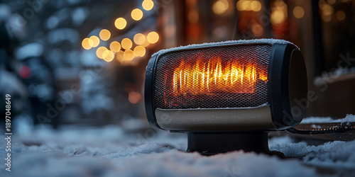 Space heater providing warmth during winter evening Generative AI