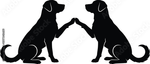 Dog friendship silhouette illustration showing two dogs sitting and touching paws loyalty trust companionship pet relationship concept isolated on white background for animal design projects