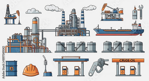 Collection of industrial oil and gas industry elements.