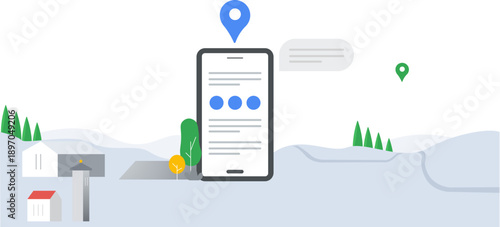 Beautiful Hills in Mobile App Location Illustration