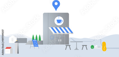 Beautiful City and Coffee Shop Illustration