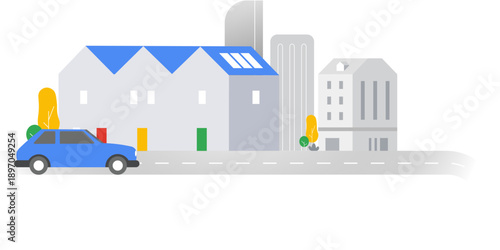 Car Going to Factory Illustration