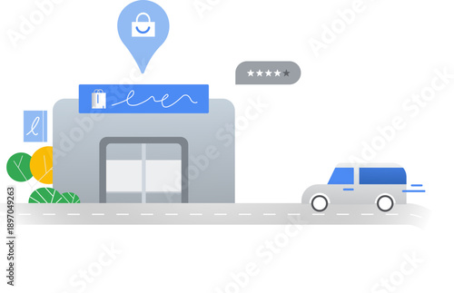 Car Going to Mall and Feedback Illustration