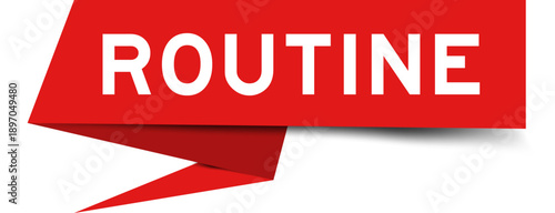 Red color speech banner with word routine on white background