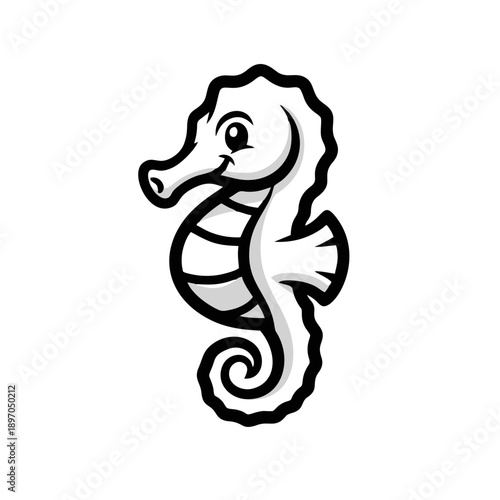 Seahorse Mascot Logo, Simple Body, Friendly Shape, Animal Vector Illustration