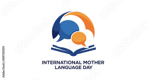 International Mother Language Day illustration featuring speech bubbles and open book
