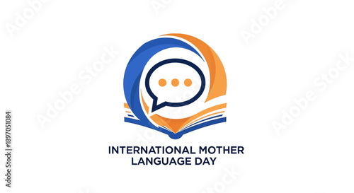 International Mother Language Day celebration with speech bubble and book illustration
