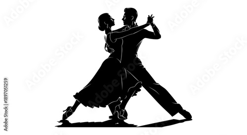 a dramatic silhouette of ballroom dancers performing a passionate and graceful dance emphasizing harmony and partnership ideal for dance studio promotions or event posters.