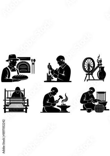 Traditional Artisan Crafting Local Heritage Silhouette Baker or Craftsman Vector Illustration