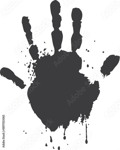 Dark gray handprint with splatter effect imprint palm