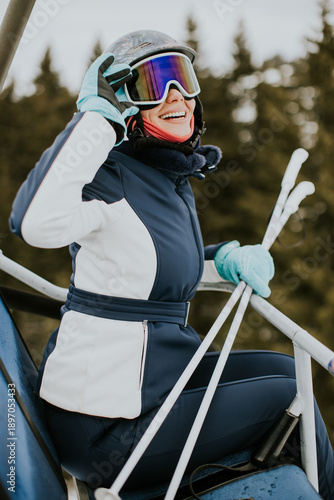 Joyful skier ready for adve...