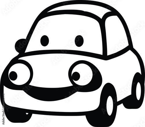 Chubby cartoon car with short wide body and adorable cute design On white Background Vector illustration