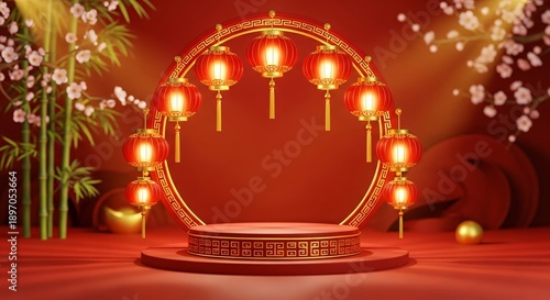 Golden Lantern Archway on Red Platform.