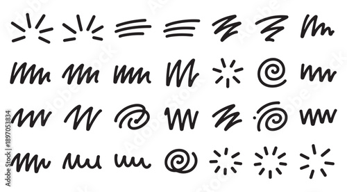 line movement element vector set, comic speed lines, motion lines, dynamic effect, manga action elements, swoosh, burst, swirl, impact stroke, motion streaks, anime style, expressive sketch curve ink