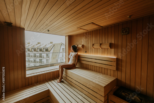 Woman sits in sauna that ha...