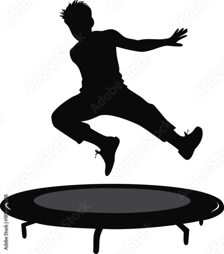 Silhouette Of A Boy Jumping On A Trampoline Like Zero G