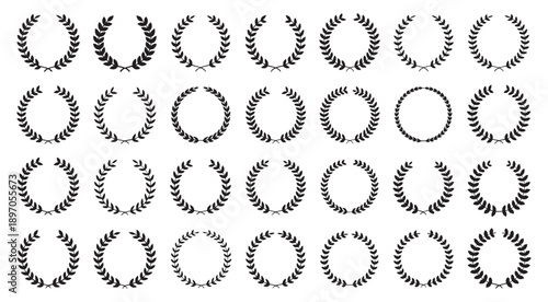 Laurel Wreath Vector illustration, .Elegant Set isolated on white. Perfect for logos, badges, labels. Various styles: traditional, classical, antique. Ideal for emblem, award, victory, honor, triumph